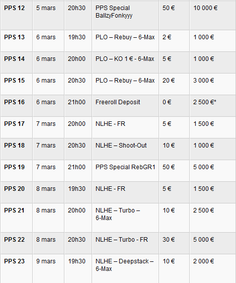 Programme des pmu Poker Series